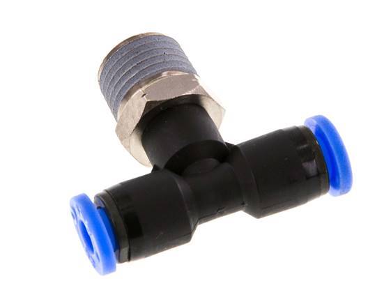 Racor en T de 3/16'' x 1/4'' NPT con rosca macho latón/PBT NBR giratorio [2 piezas]