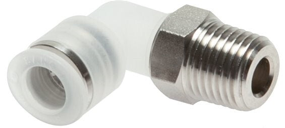 Racor de 4mm x R1/8'' 90deg con rosca macho PA/Acero inoxidable EPDM/PTFE Giratorio