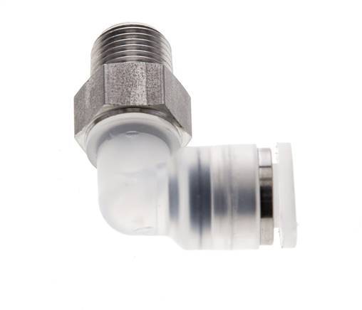 Racor de 6mm x R1/8'' 90deg con rosca macho PA/Acero inoxidable EPDM/PTFE Giratorio