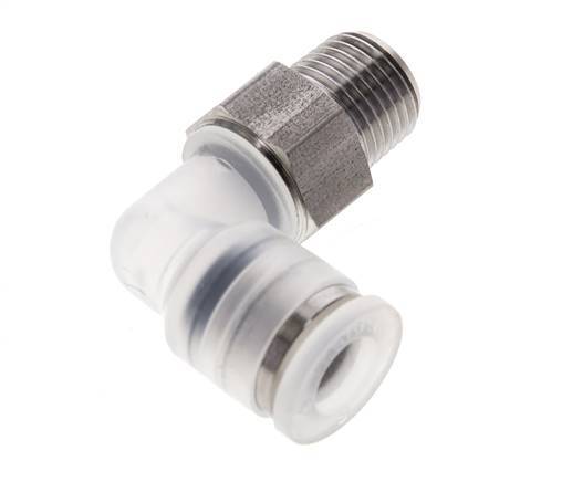 Racor de 6mm x R1/8'' 90deg con rosca macho PA/Acero inoxidable EPDM/PTFE Giratorio
