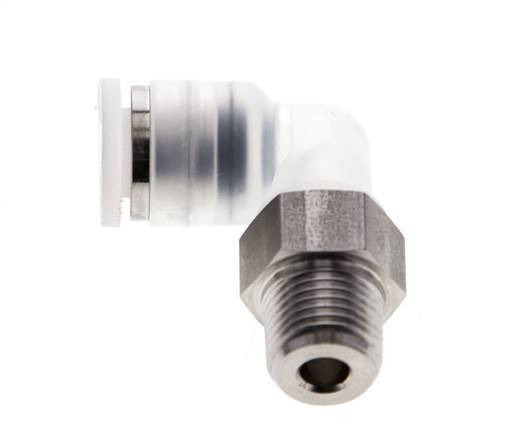 Racor de 6mm x R1/8'' 90deg con rosca macho PA/Acero inoxidable EPDM/PTFE Giratorio