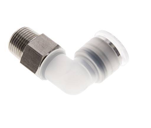 Codo de 90 grados 12mm x R3/8'' con rosca macho PA/Acero inoxidable EPDM/PTFE Giratorio