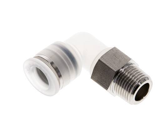 Codo de 90 grados 12mm x R3/8'' con rosca macho PA/Acero inoxidable EPDM/PTFE Giratorio