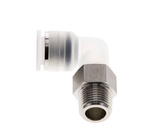 Codo de 90 grados 12mm x R3/8'' con rosca macho PA/Acero inoxidable EPDM/PTFE Giratorio
