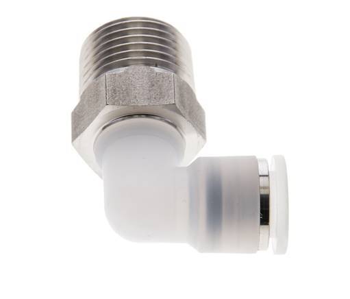 10mm x R1/2'' 90deg Elbow Push-in Fitting with Male Threads PA/Stainless Steel EPDM/PTFE Rotatable