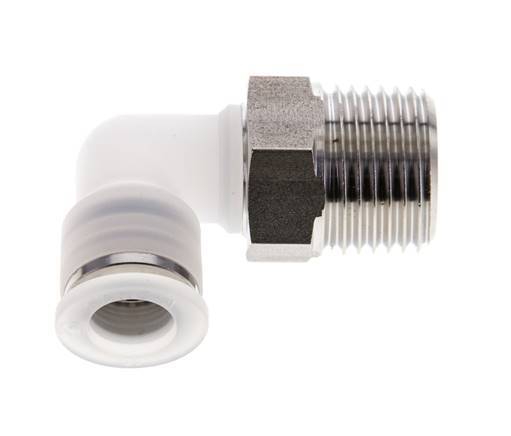 10mm x R1/2'' 90deg Elbow Push-in Fitting with Male Threads PA/Stainless Steel EPDM/PTFE Rotatable