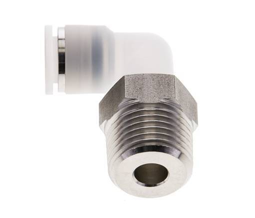 10mm x R1/2'' 90deg Elbow Push-in Fitting with Male Threads PA/Stainless Steel EPDM/PTFE Rotatable