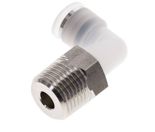 10mm x R1/2'' 90deg Elbow Push-in Fitting with Male Threads PA/Stainless Steel EPDM/PTFE Rotatable