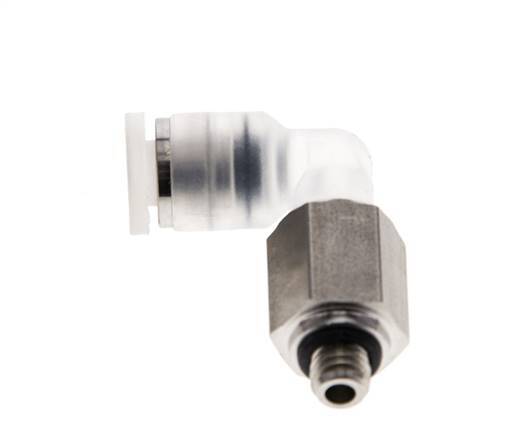 Racor de 4mm x M 5 90deg con rosca macho PA/Acero inoxidable EPDM Giratorio