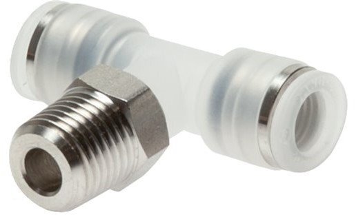 Racor en T de 12mm x R1/2'' con rosca macho PA/acero inoxidable EPDM giratorio FDA