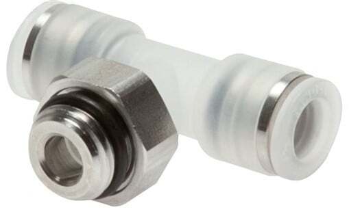 Racor en T de 10mm x G1/2'' con rosca macho PA/acero inoxidable EPDM giratorio FDA