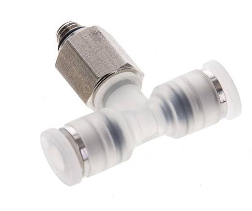 4mm x M 5 Inline Tee Push-in Fitting with Male Threads PA/Stainless Steel EPDM FDA Rotatable