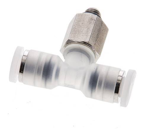 4mm x M 5 Inline Tee Push-in Fitting with Male Threads PA/Stainless Steel EPDM FDA Rotatable