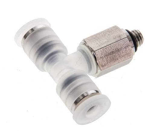 4mm x M 5 Inline Tee Push-in Fitting with Male Threads PA/Stainless Steel EPDM FDA Rotatable
