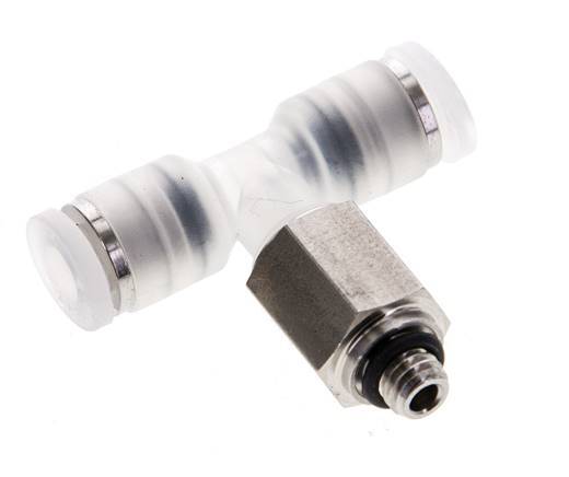 4mm x M 5 Inline Tee Push-in Fitting with Male Threads PA/Stainless Steel EPDM FDA Rotatable