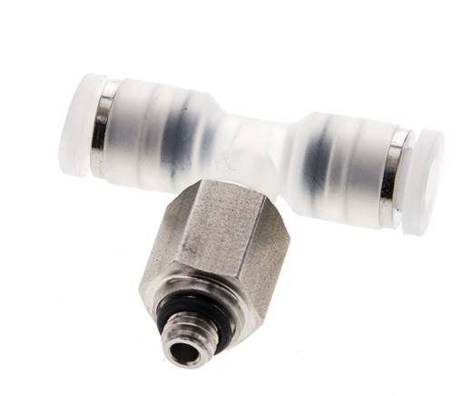 4mm x M 5 Inline Tee Push-in Fitting with Male Threads PA/Stainless Steel EPDM FDA Rotatable
