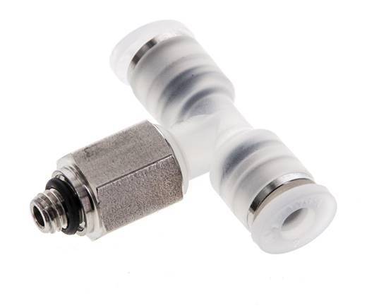 4mm x M 5 Inline Tee Push-in Fitting with Male Threads PA/Stainless Steel EPDM FDA Rotatable