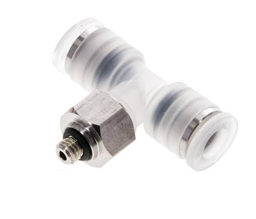 6mm x M 5 Inline Tee Push-in Fitting with Male Threads PA/Stainless Steel EPDM FDA Rotatable