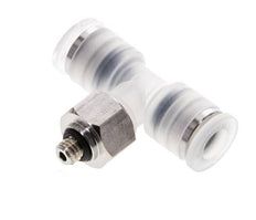 6mm x M 5 Inline Tee Push-in Fitting with Male Threads PA/Stainless Steel EPDM FDA Rotatable