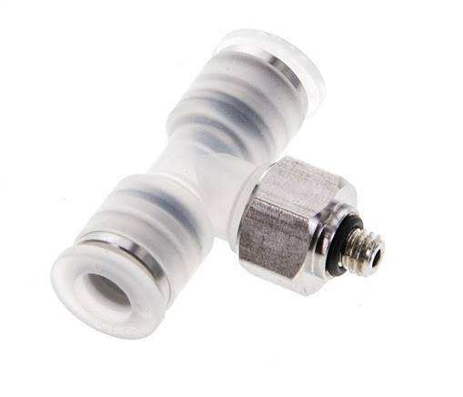 6mm x M 5 Inline Tee Push-in Fitting with Male Threads PA/Stainless Steel EPDM FDA Rotatable