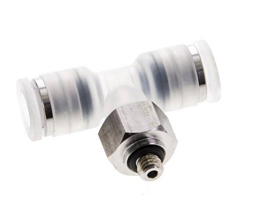 6mm x M 5 Inline Tee Push-in Fitting with Male Threads PA/Stainless Steel EPDM FDA Rotatable
