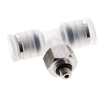 6mm x M 5 Inline Tee Push-in Fitting with Male Threads PA/Stainless Steel EPDM FDA Rotatable