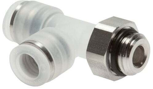 Racor en T en ángulo recto de 10mm x G1/2'' con rosca macho PA/acero inoxidable EPDM giratorio FDA
