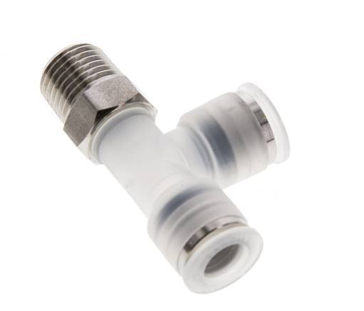 Racor en T en ángulo recto de 8mm x R1/4'' con rosca macho PA/Acero inoxidable EPDM Giratorio FDA