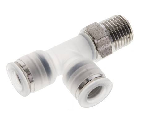 Racor en T en ángulo recto de 8mm x R1/4'' con rosca macho PA/Acero inoxidable EPDM Giratorio FDA