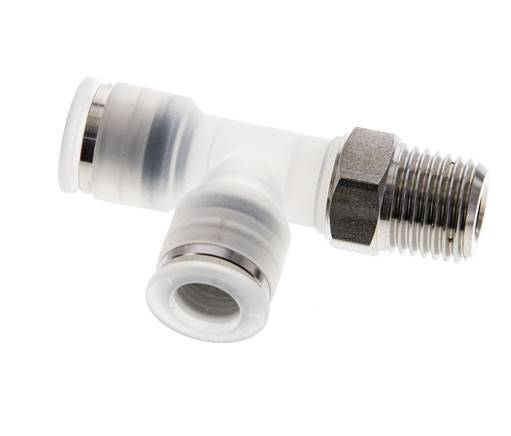 Racor en T en ángulo recto de 8mm x R1/4'' con rosca macho PA/Acero inoxidable EPDM Giratorio FDA