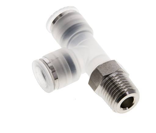 Racor en T en ángulo recto de 8mm x R1/4'' con rosca macho PA/Acero inoxidable EPDM Giratorio FDA