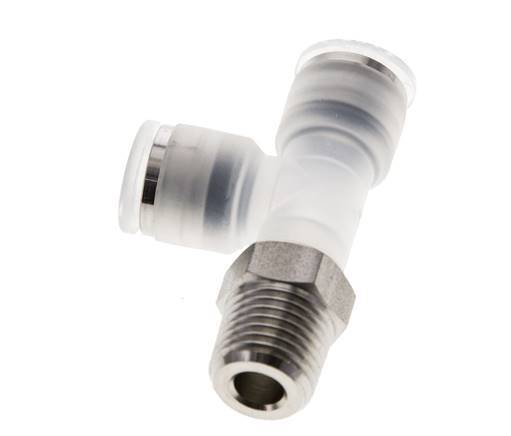 Racor en T en ángulo recto de 8mm x R1/4'' con rosca macho PA/Acero inoxidable EPDM Giratorio FDA