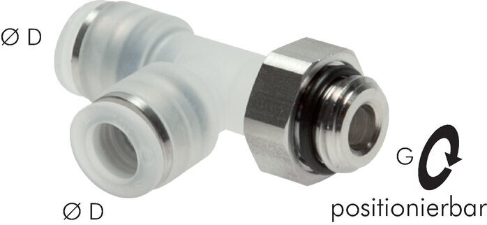 Racor en T en ángulo recto de 4mm x G1/4'' con rosca macho PA/Acero inoxidable EPDM giratorio FDA