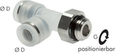 Racor en T en ángulo recto de 4mm x G1/4'' con rosca macho PA/Acero inoxidable EPDM giratorio FDA