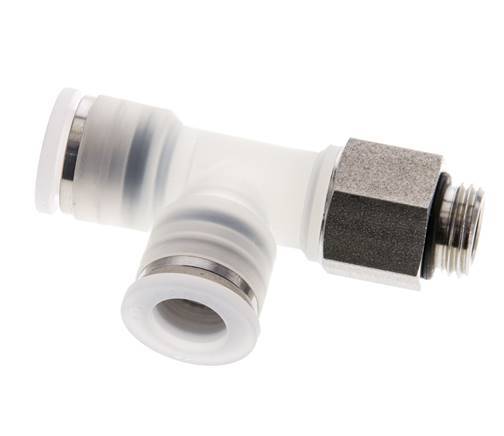 10mm x G1/4'' Right Angle Tee Push-in Fitting with Male Threads PA/Stainless Steel EPDM FDA Rotatable