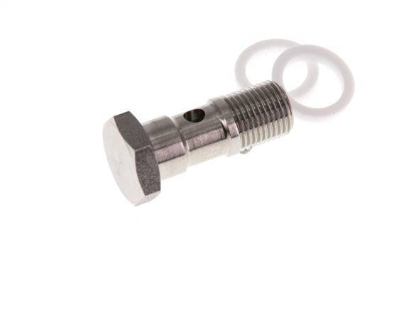 Perno Banjo de 1 vías de acero inoxidable con rosca macho G1/8'' PTFE L42mm