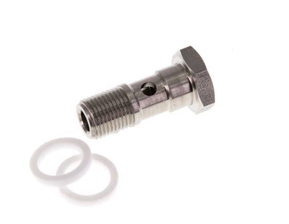 Perno Banjo de 1 vías de acero inoxidable con rosca macho G1/8'' PTFE L42mm