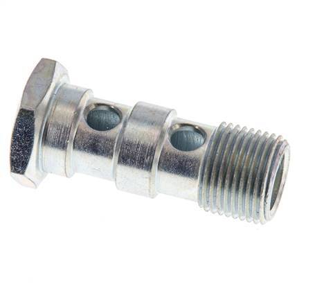 Perno banjo de acero cincado de 2 vías con rosca macho G3/8'' L43mm