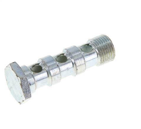 Perno banjo de acero cincado de 3 vías con rosca macho G3/8'' L57mm