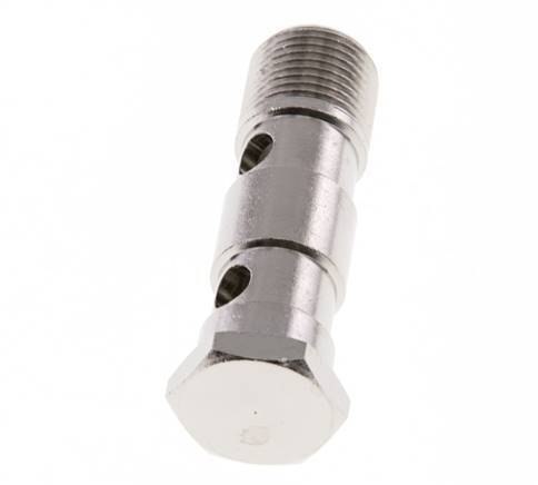 Perno Banjo de Latón Niquelado de 2 vías Rosca Macho G3/8'' L53,5mm