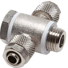 Conector Latón Niquelado en T 8x6 & G1/8'' de Rosca con Junta Tórica [2 piezas]