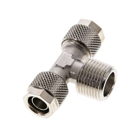 Conector Latón Niquelado en T 10x8 & R3/8'' Rosca Macho [2 piezas]