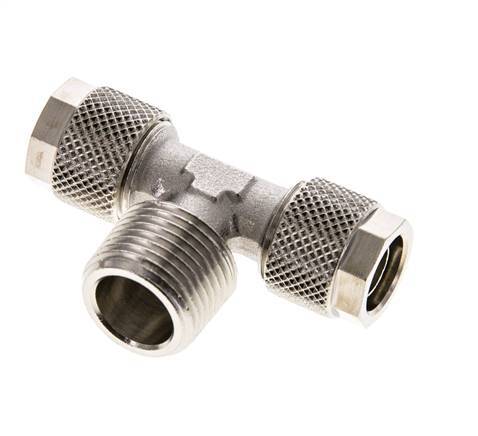 Conector Latón Niquelado en T 10x8 & R3/8'' Rosca Macho [2 piezas]