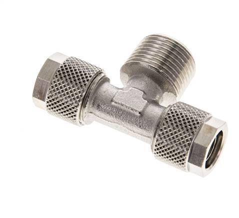 Conector Latón Niquelado en T 10x8 & R3/8'' Rosca Macho [2 piezas]