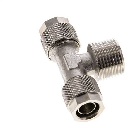 Conector Latón Niquelado en T 10x8 & R3/8'' Rosca Macho [2 piezas]