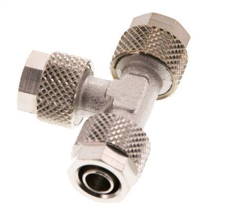 Conector Latón Niquelado en T 8x6 de Rosca [2 piezas]