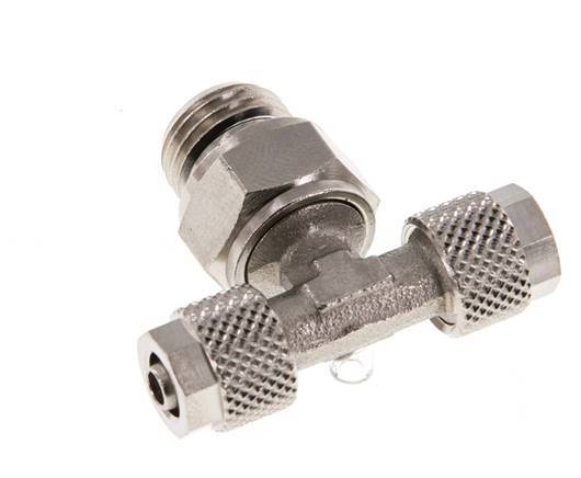 Conector Latón Niquelado en T 6x4 & G1/4'' Rosca Macho Giratoria [2 piezas]