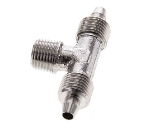 Racor rápido en T de acero inoxidable 1.4404 de 6x4 y R1/8'' con rosca macho