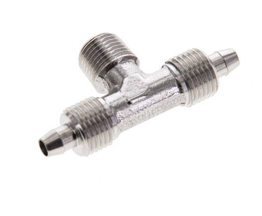Racor rápido en T de acero inoxidable 1.4404 de 6x4 y R1/8'' con rosca macho