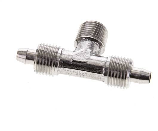 Racor rápido en T de acero inoxidable 1.4404 de 6x4 y R1/8'' con rosca macho